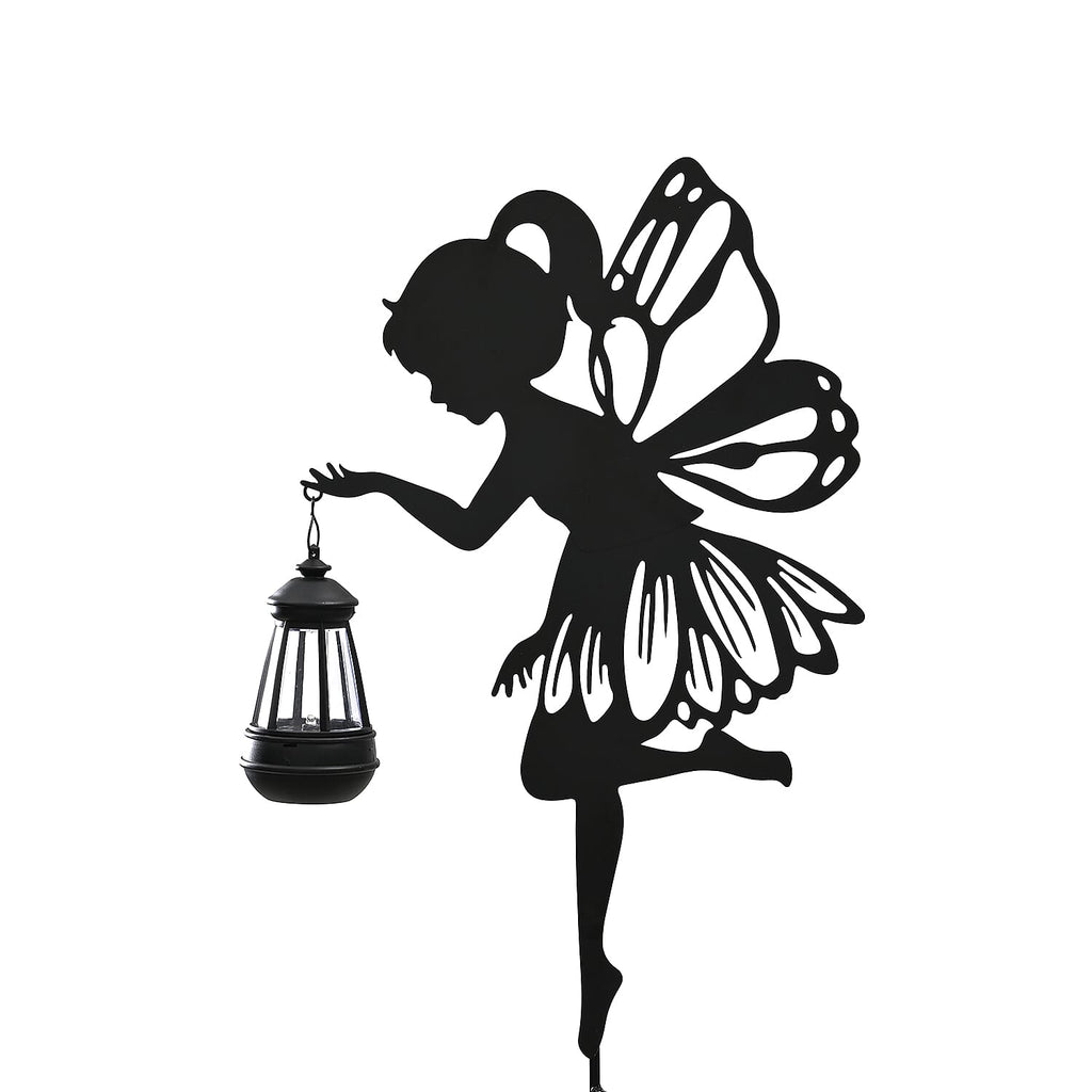 Decorative Solar Powered Angel Garden Decor Warm & White Light - Black