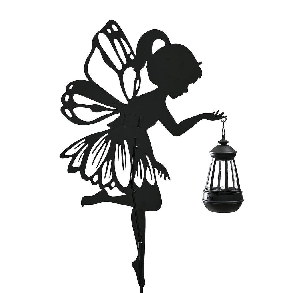 Decorative Solar Powered Angel Garden Decor Warm & White Light - Black