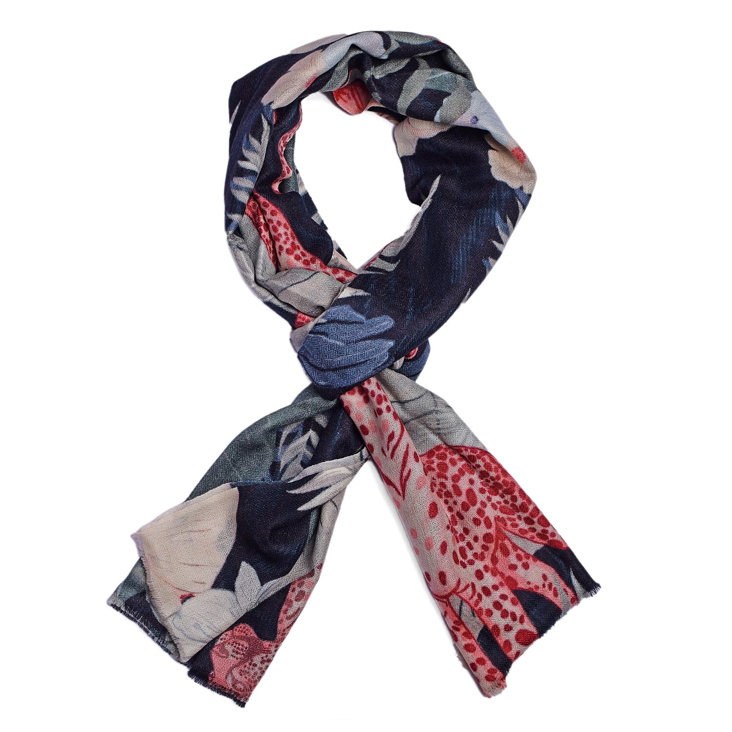 Cashmere Wool Printed Scarf (One Size) - Black
