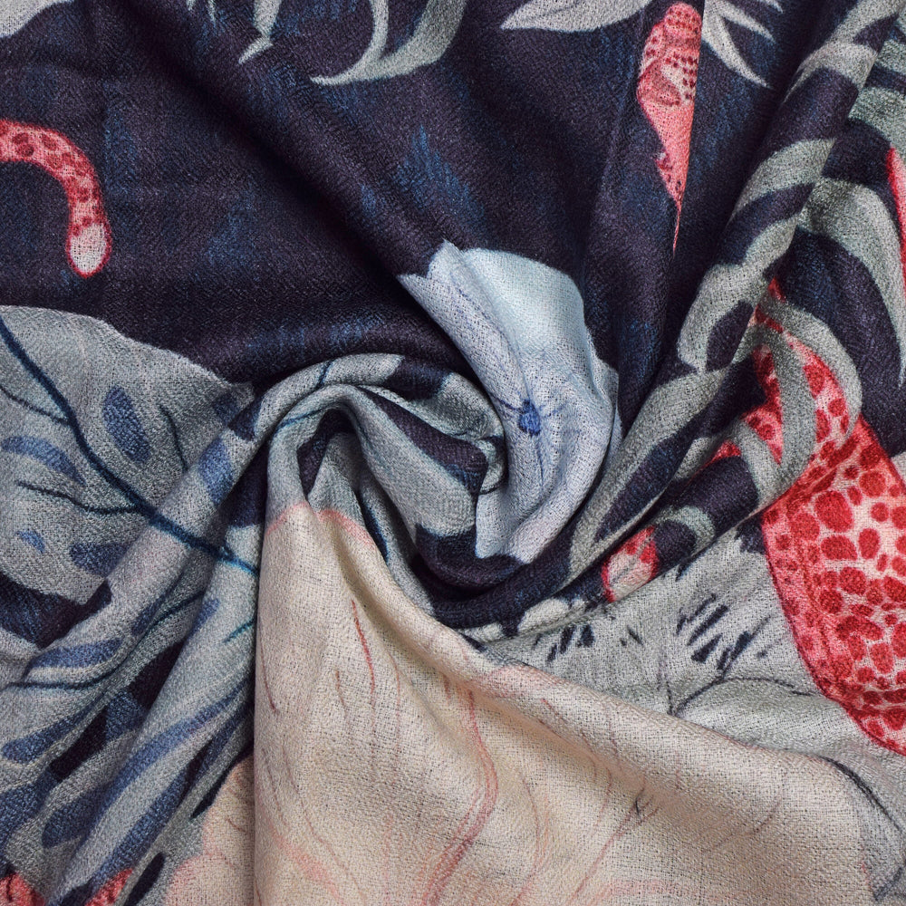 Cashmere Wool Printed Scarf (One Size) - Black