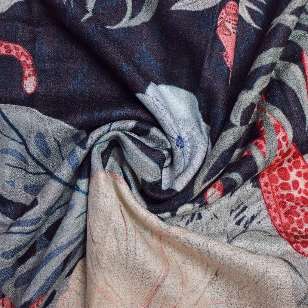 Cashmere Wool Printed Scarf (One Size) - Black