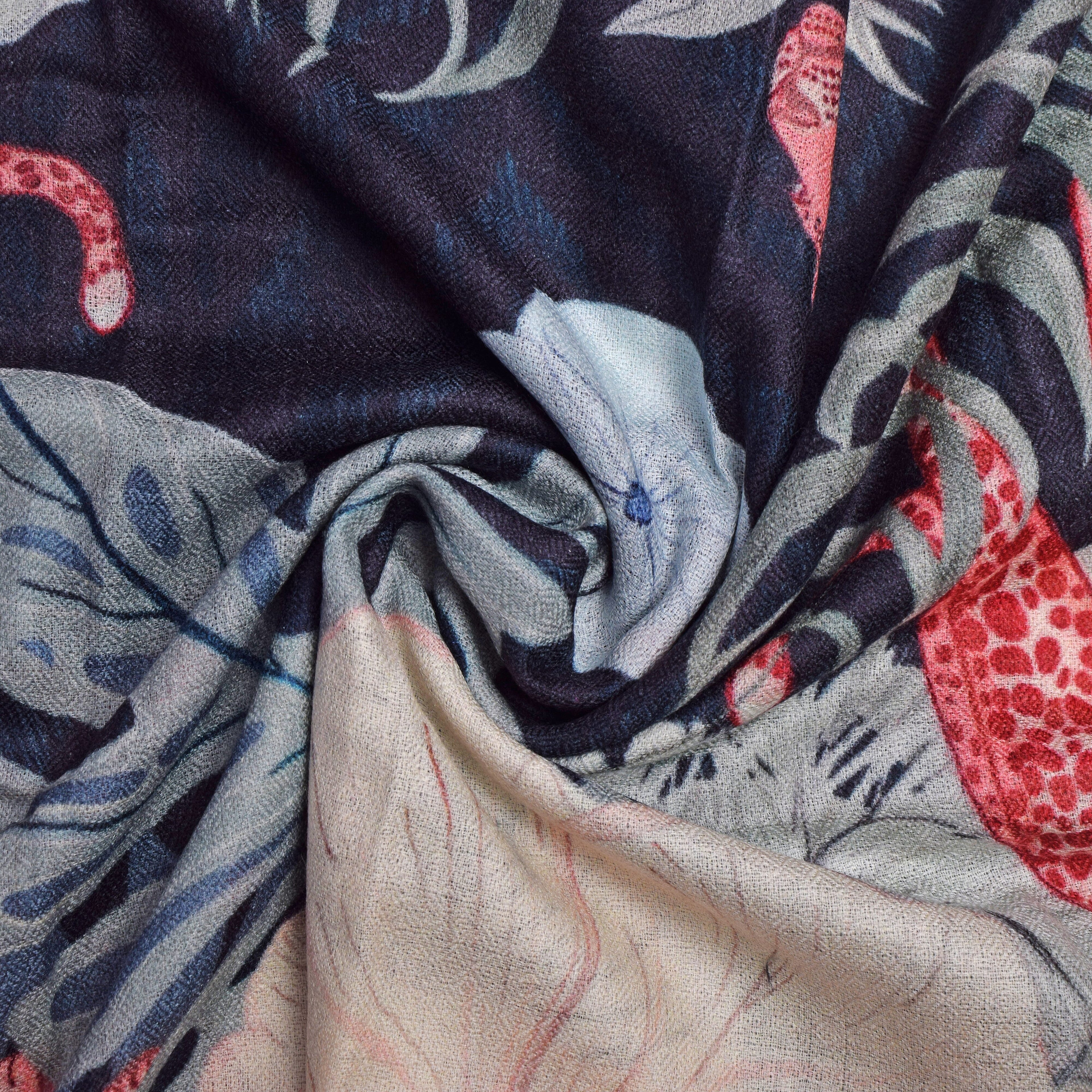 Cashmere Wool Printed Scarf (One Size) - Black