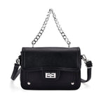 THE BIG CLOSEOUT - Edgy Satchel Bag with Chain Handle and Detachable Shoulder Strap - Black