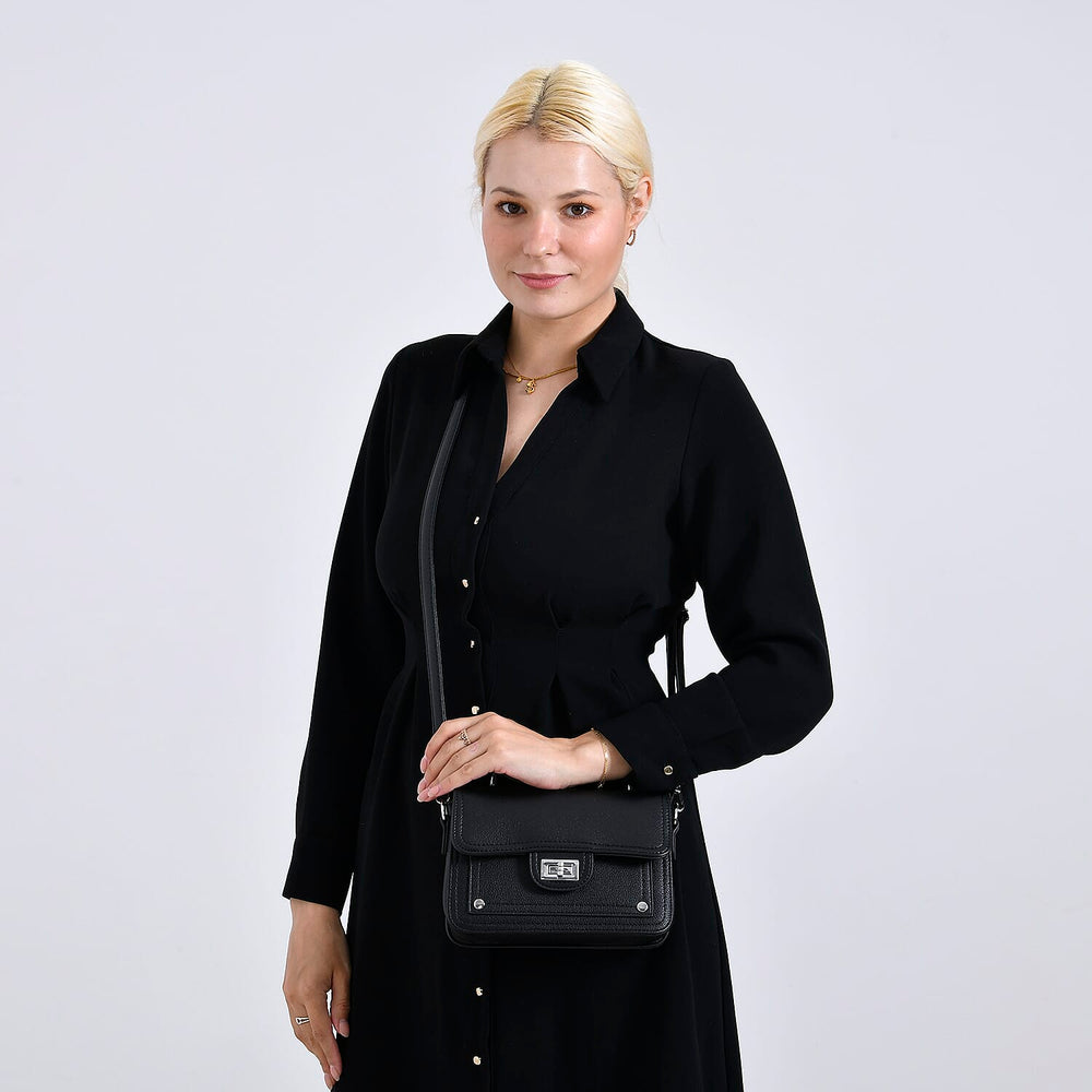 THE BIG CLOSEOUT - Edgy Satchel Bag with Chain Handle and Detachable Shoulder Strap - Black