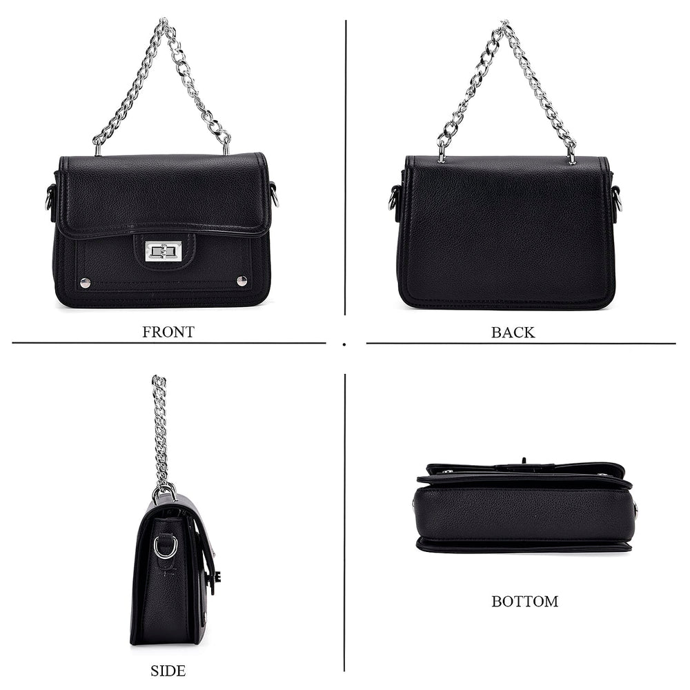 THE BIG CLOSEOUT - Edgy Satchel Bag with Chain Handle and Detachable Shoulder Strap - Black
