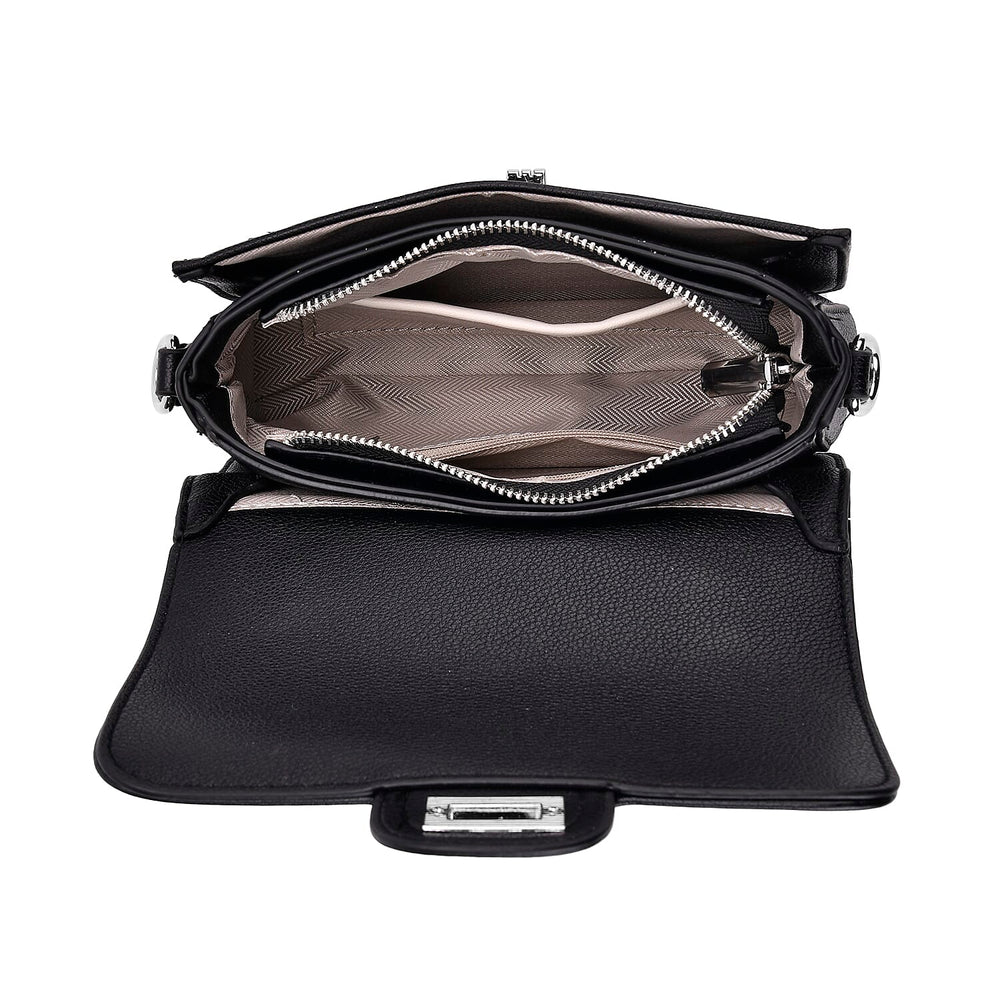 THE BIG CLOSEOUT - Edgy Satchel Bag with Chain Handle and Detachable Shoulder Strap - Black