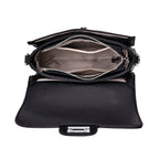 THE BIG CLOSEOUT - Edgy Satchel Bag with Chain Handle and Detachable Shoulder Strap - Black