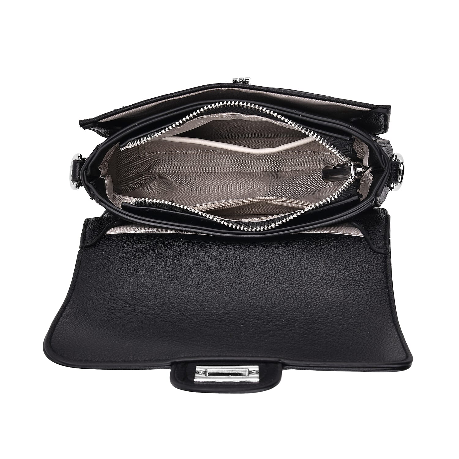 THE BIG CLOSEOUT - Edgy Satchel Bag with Chain Handle and Detachable Shoulder Strap - Black