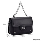 THE BIG CLOSEOUT - Edgy Satchel Bag with Chain Handle and Detachable Shoulder Strap - Black