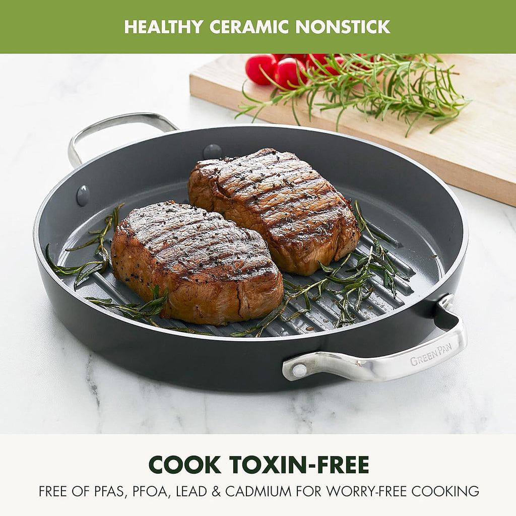 Grill Pan and Griddle 28cm - Non Stick, Utensil Safe, 1L Capacity - Induction Safe - Grey