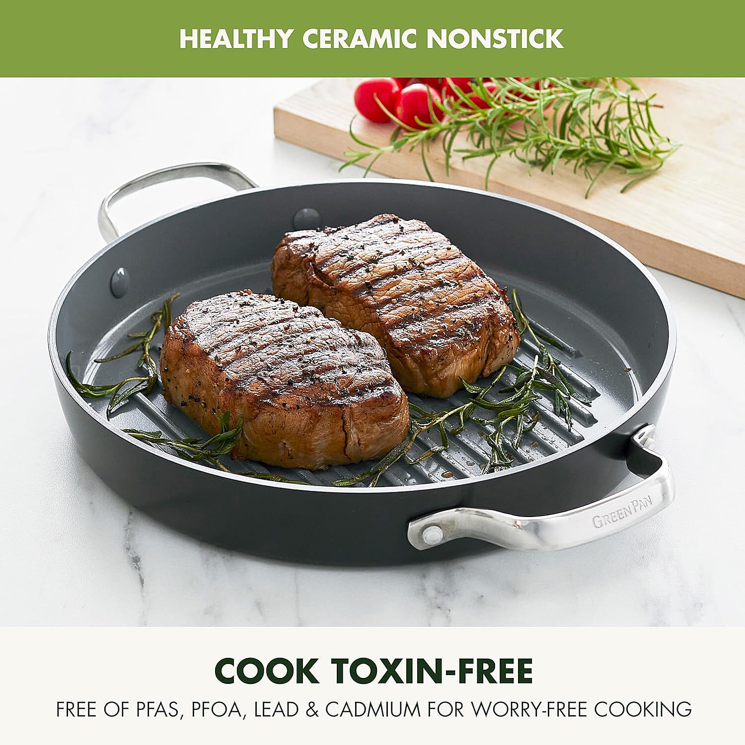 Grill Pan and Griddle 28cm - Non Stick, Utensil Safe, 1L Capacity - Induction Safe - Grey