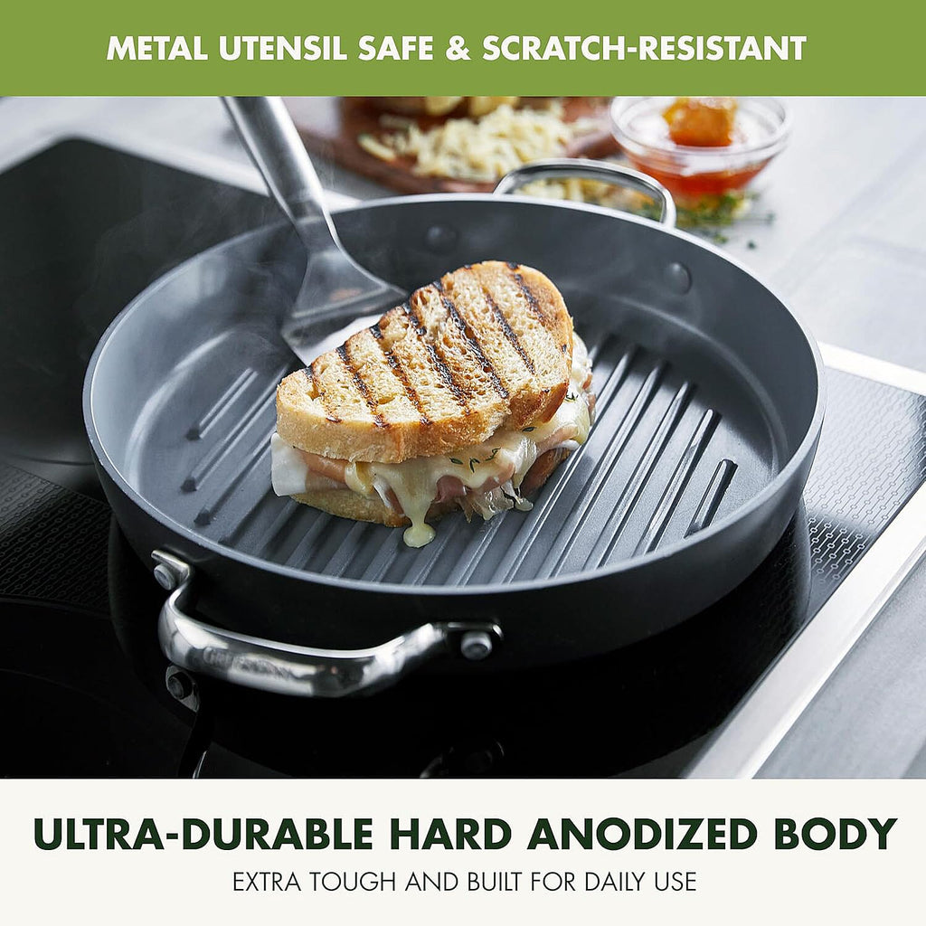Grill Pan and Griddle 28cm - Non Stick, Utensil Safe, 1L Capacity - Induction Safe - Grey