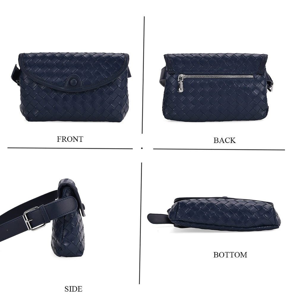 Woven Pattern Crossbody Bag with Flap Closure - Navy