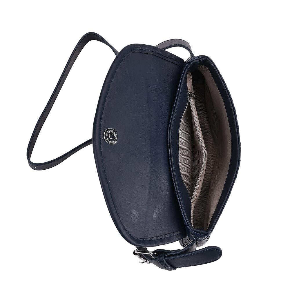 Woven Pattern Crossbody Bag with Flap Closure - Navy