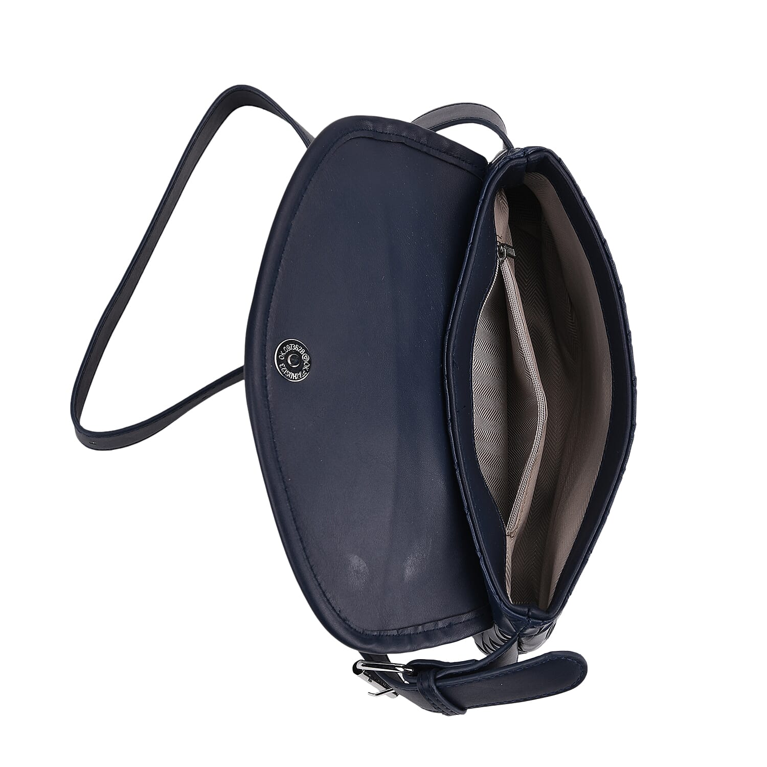 Woven Pattern Crossbody Bag with Flap Closure - Navy