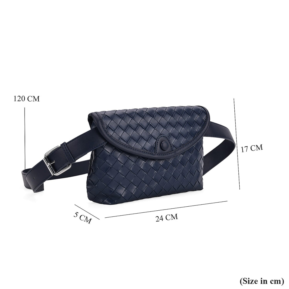 Woven Pattern Crossbody Bag with Flap Closure - Navy
