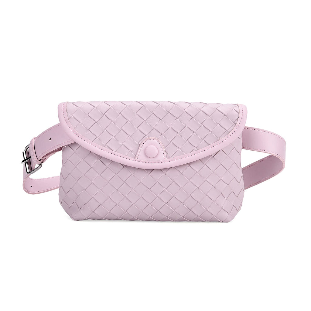 Woven Pattern Crossbody Bag with Flap Closure - Nude Pink