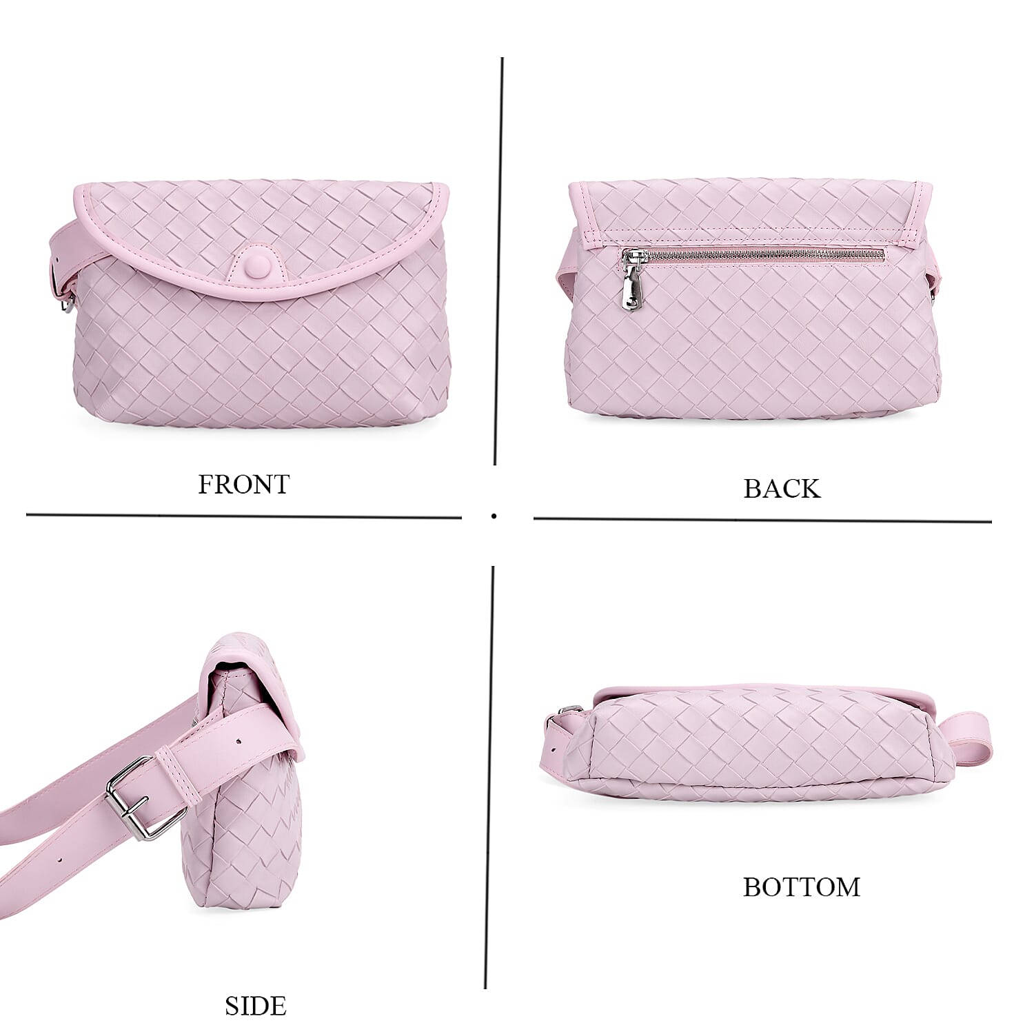 Woven Pattern Crossbody Bag with Flap Closure - Nude Pink