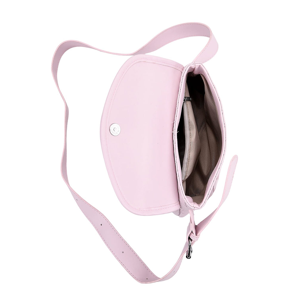 Woven Pattern Crossbody Bag with Flap Closure - Nude Pink