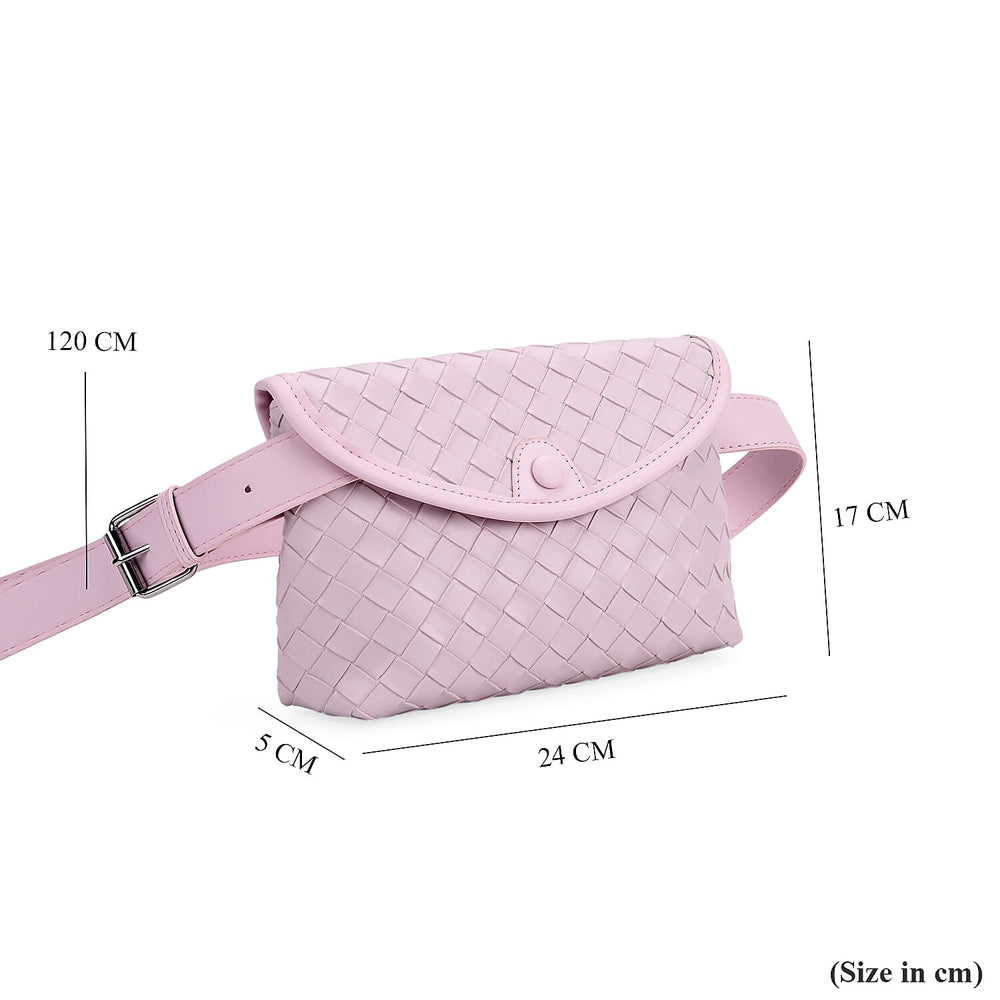 Woven Pattern Crossbody Bag with Flap Closure - Nude Pink