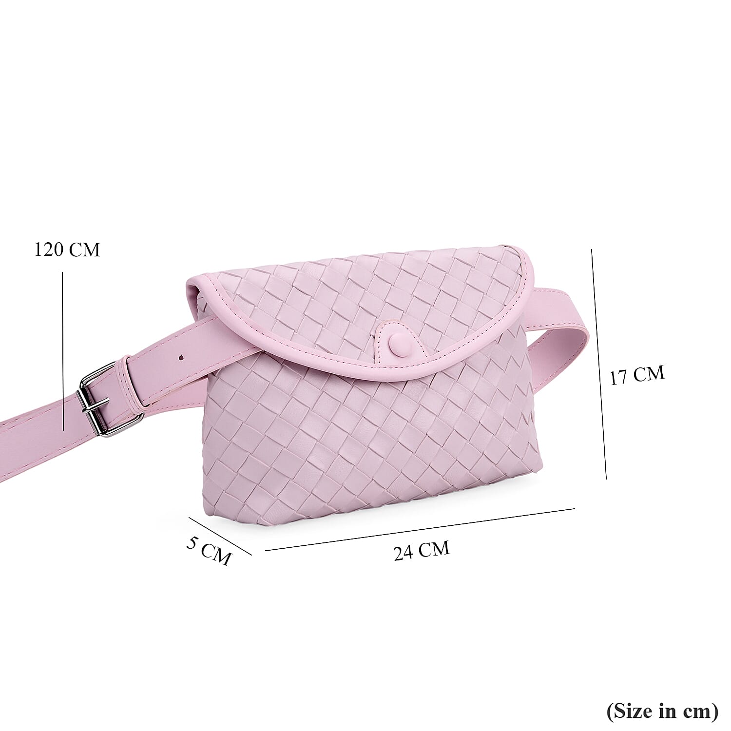 Woven Pattern Crossbody Bag with Flap Closure - Nude Pink