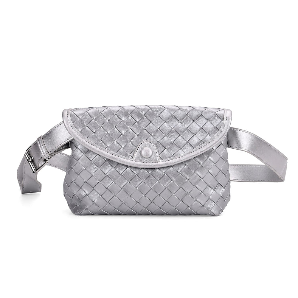 Woven Pattern Crossbody Bag with Flap Closure - Silver