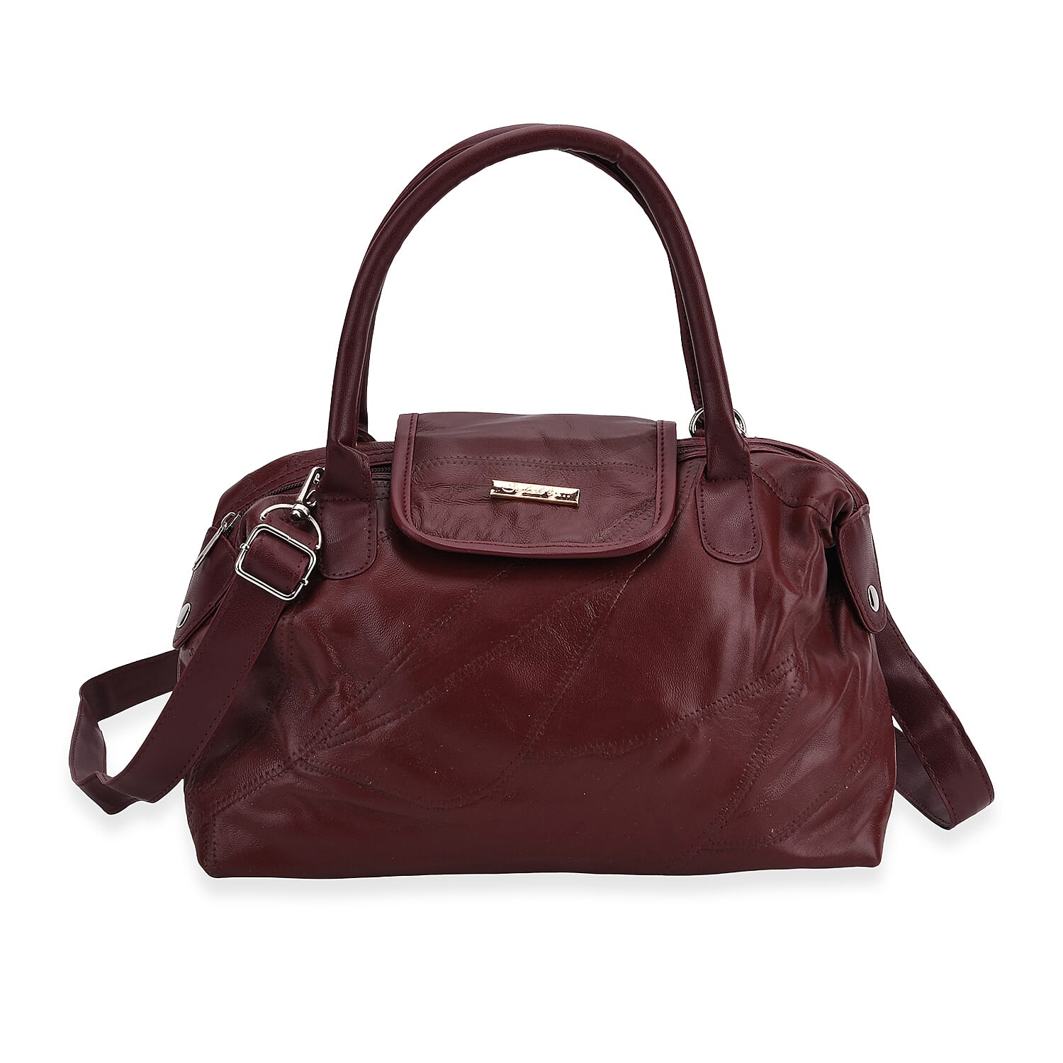 Styled By - 100% Genuine Leather Convertible Structured Satchel Bag - Burgundy