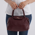 Styled By - 100% Genuine Leather Convertible Structured Satchel Bag - Burgundy