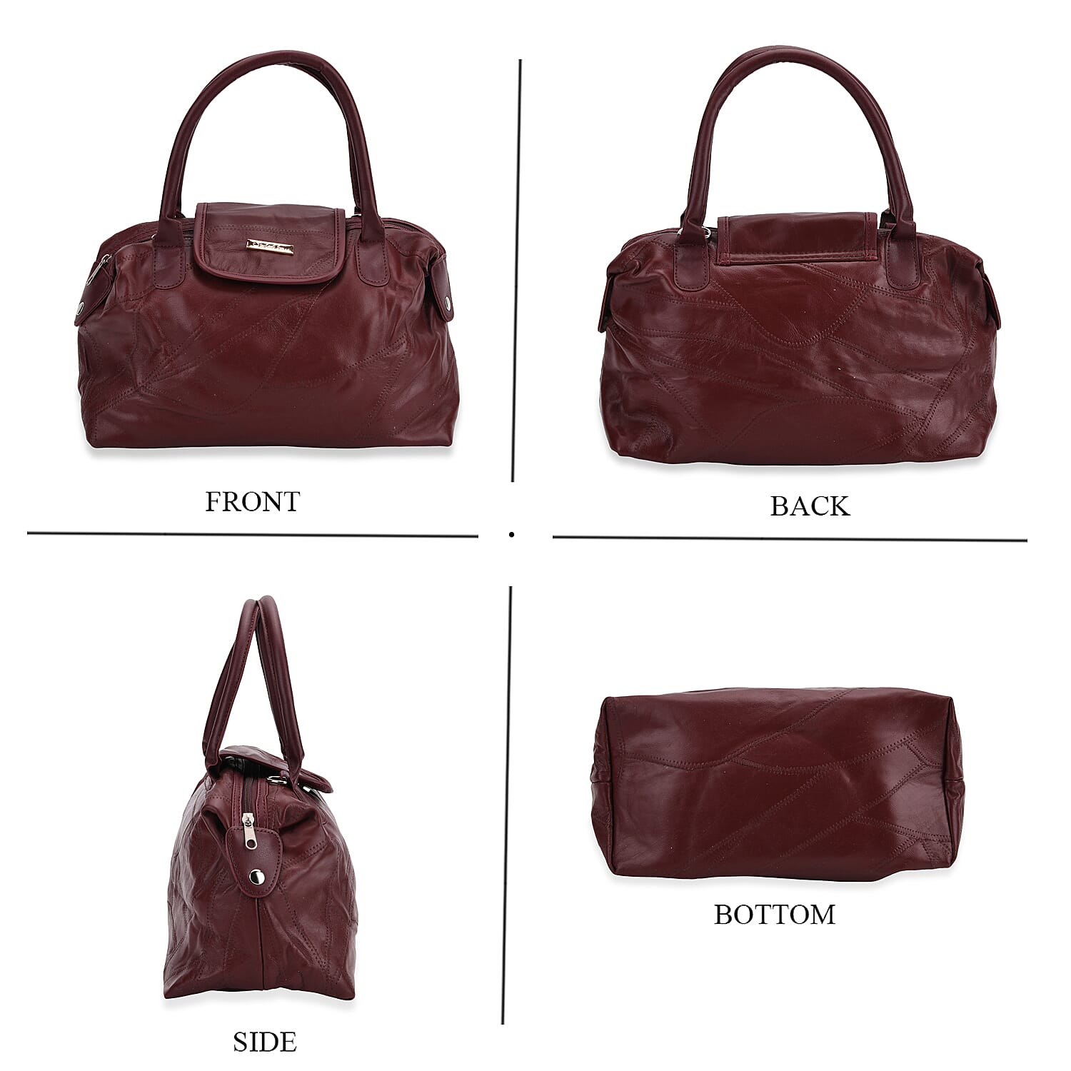 Styled By - 100% Genuine Leather Convertible Structured Satchel Bag - Burgundy