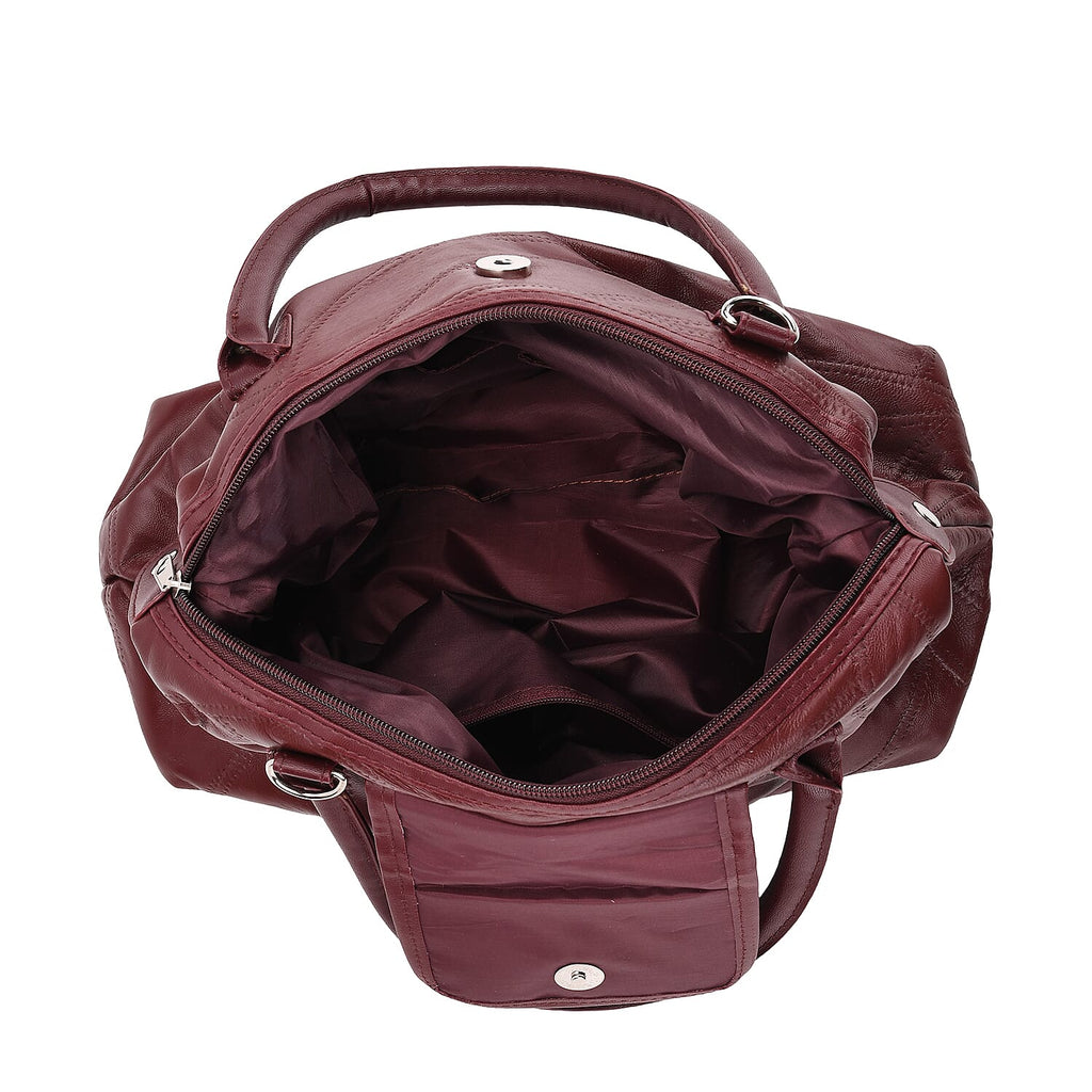 Styled By - 100% Genuine Leather Convertible Structured Satchel Bag - Burgundy
