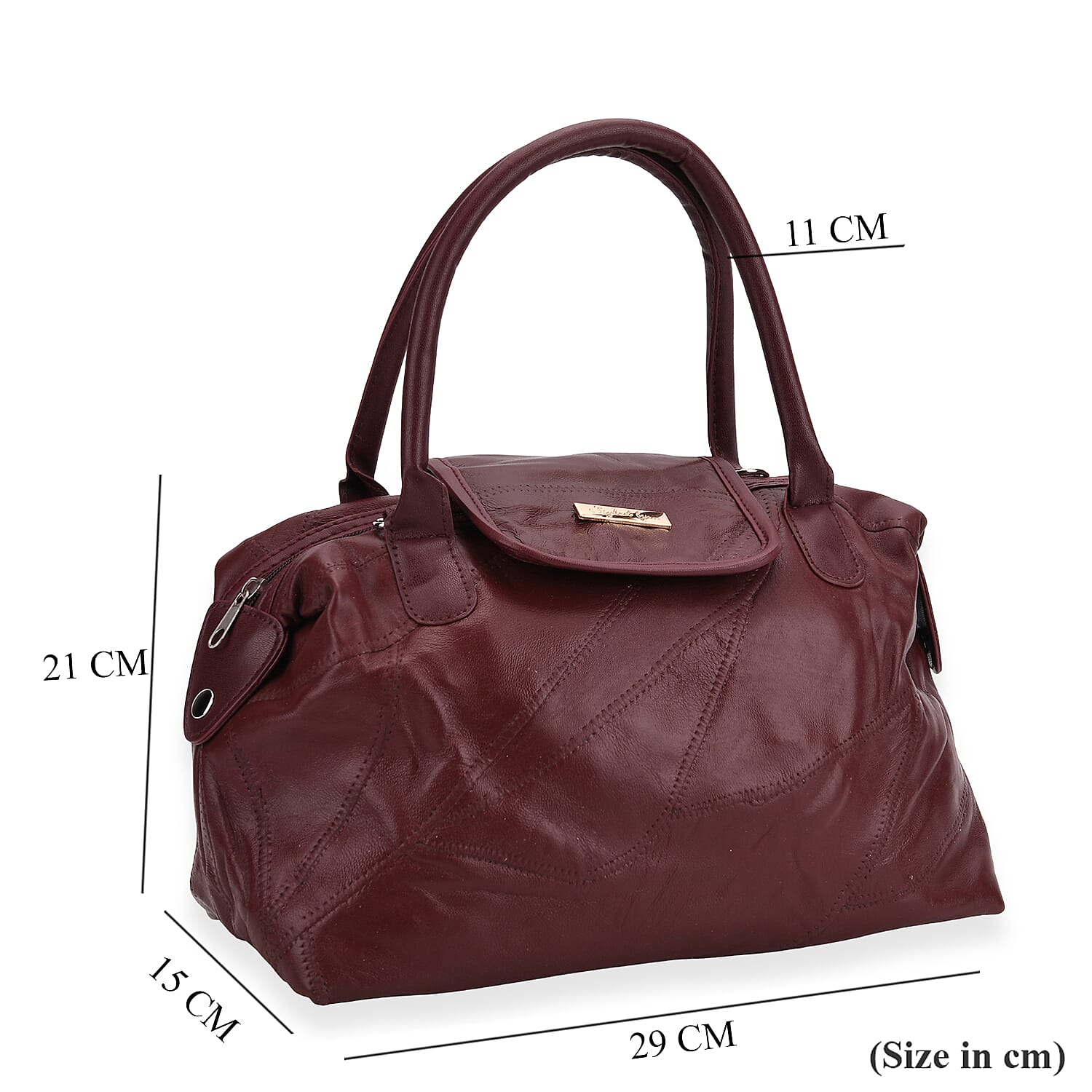 Styled By - 100% Genuine Leather Convertible Structured Satchel Bag - Burgundy