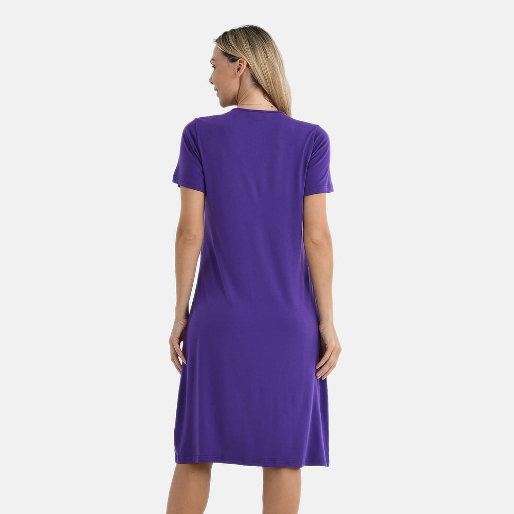 - Maisi Relaxed Fit V-Neck Lace Trim Dress (Size S) - Purple