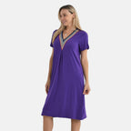 - Maisi Relaxed Fit V-Neck Lace Trim Dress (Size S) - Purple