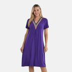 - Maisi Relaxed Fit V-Neck Lace Trim Dress (Size S) - Purple