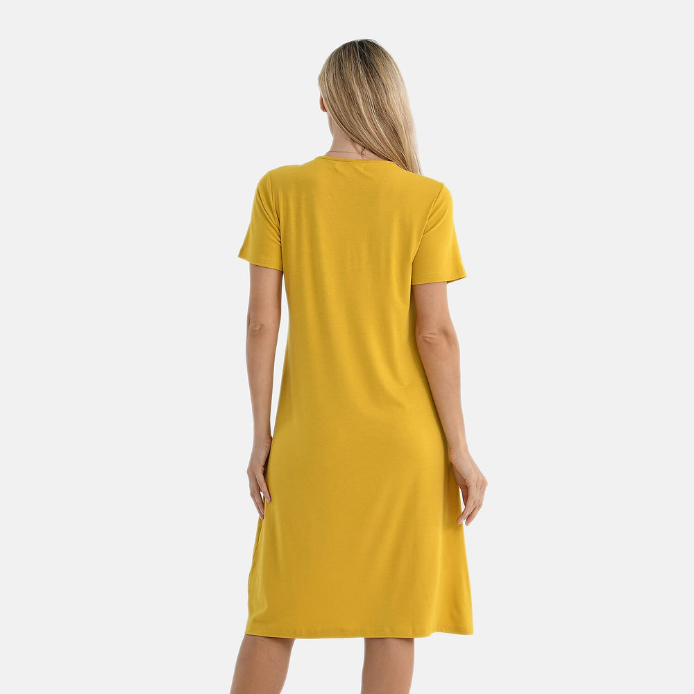 - Maisi Relaxed Fit V-Neck Lace Trim Dress (Size XL) - Yellow