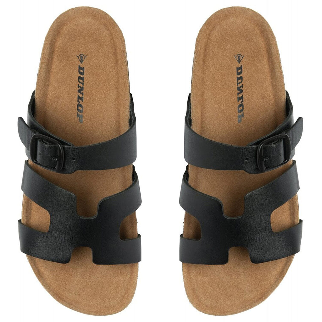 Dunlop Womens Hermy Open-Toe Cork Footbed Sandals with Adjustable Straps (Size 7) - Black