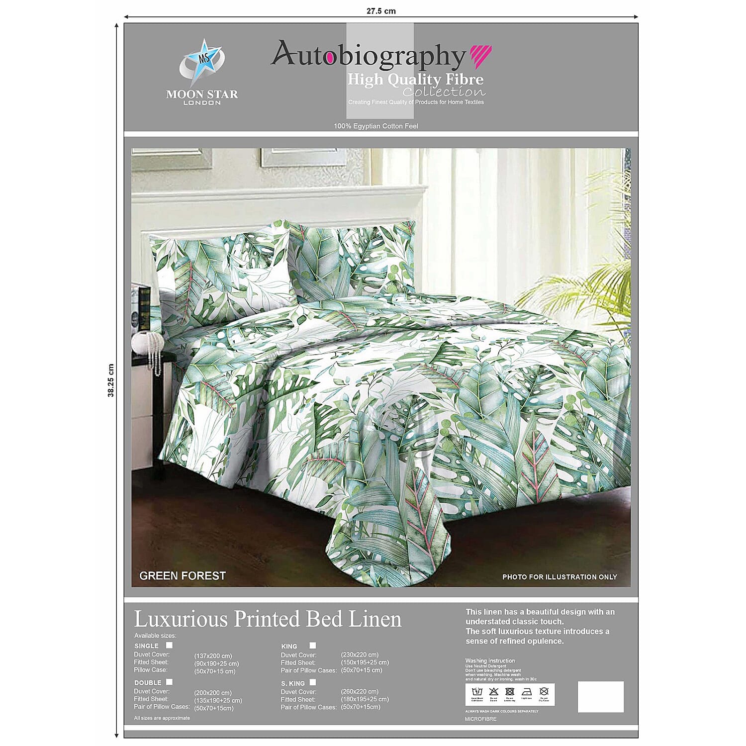 Set of 4  Multi leaves Printed Duvet and Fitted Shee King Size - Green