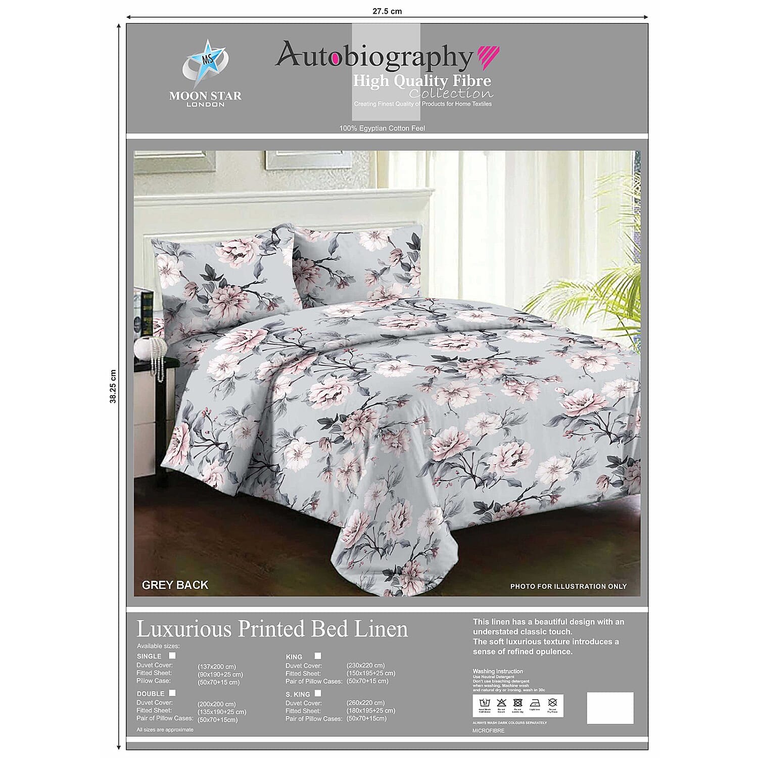 Set of 4  Multi leaves Printed Duvet and Fitted Shee King Size - Grey