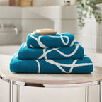Copenhagen Home 100% Cotton Woven Abstract Line Pattern Jacquard Hand Towel (90x50CM) - Teal