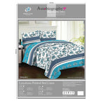 Set of 3 - 100% Egyptian Cotton Floral Vine Pattern Duvet Cover, Fitted Sheet & One Pillowcase (Size Single) - White with Turquoise