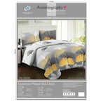 Set of 4- 100% Egyptian Cotton Modern Yellow Ginkgo Leaf Print Duvet Cover, Fitted Sheet & Two Pillowcase (Size King) - Grey