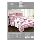 Set of 4- 100% Egyptian Cotton Elegant Pink Rose Pattern Duvet Cover, Fitted Sheet & Two Pillowcase (Size Double) - White