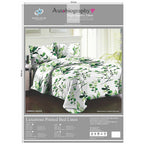 Set of 3- 100% Egyptian Cotton Nature-Inspired Leaves Pattern Duvet Cover, Fitted Sheet & One Pillowcase (Size - Single) - White with Green