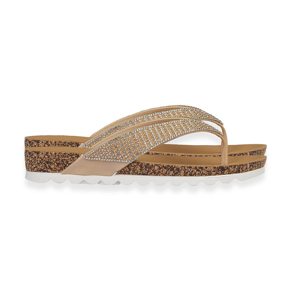 Sunset Comfortable Flip-Flop Sandals with Rhinestone Strap (Size 3) - Gold