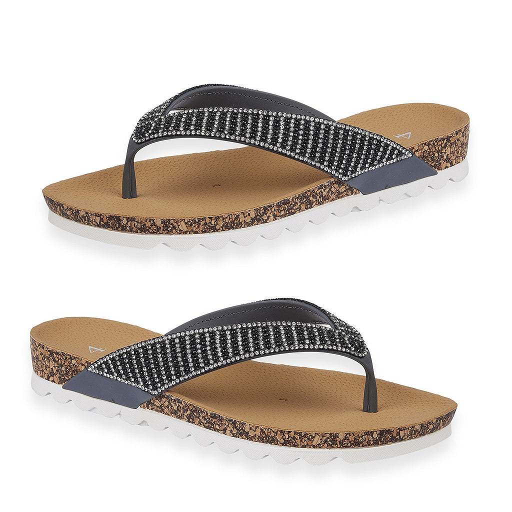 Sunset Comfortable Smoke Flip-Flop Sandals with Rhinestone Strap(Size 3) - Smoke