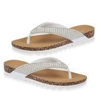 Sunset Comfortable Flip-Flop Sandals with Rhinestone Strap (Size 3) - White
