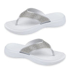 Sunset Dazzle Womens Glitter Strap Flip Flops Thong Sandals (Size 3) - White