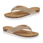 Sunset Comfortable Flip-Flop Sandals with Rhinestone Strap (Size 4) - Gold