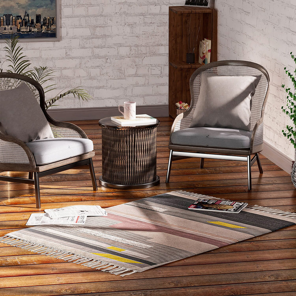 Stripe Pattern Rugs with Tassel Multipurpose Carpet (Size 140x95 Cm) - Multi