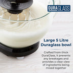 TOWER 3 in 1 Stand Mixer, 5 Litre Glass Bowl with 6 Speeds and Pulse Setting - 1000W
